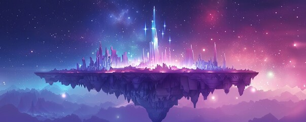 A celestial citadel floating amidst the stars, its crystalline spires reaching towards the heavens in an eternal quest for enlightenment.   illustration.