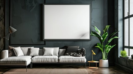 Mockup poster in modern living room interior background 