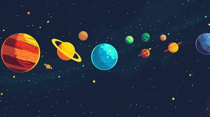 A beautiful illustration of the solar system, showing the planets in their relative sizes and positions