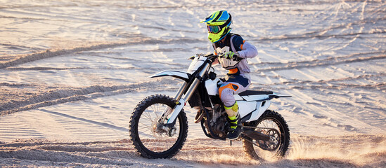 Motorcycle, desert race and extreme sport expert with agile speed, power or balance in nature....