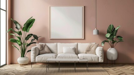 Mockup poster in modern living room interior background 