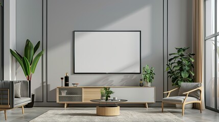 Mockup poster in modern living room interior background 