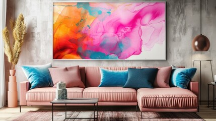 Mockup poster in modern living room interior background 