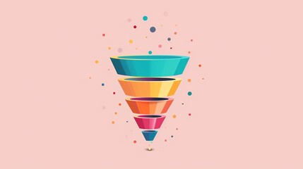 Funnel chart with sales stages flat design top view sales strategy theme animation colored pastel