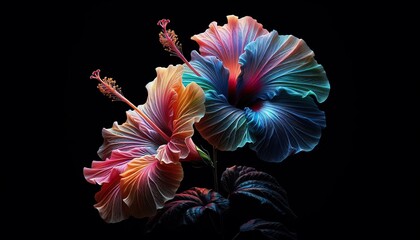  An image of two large colorful hibiscus flowers