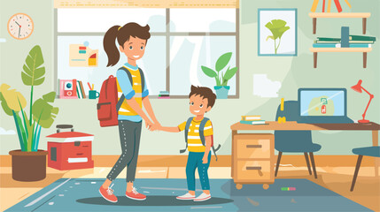 Mother getting her little boy ready for school Vector