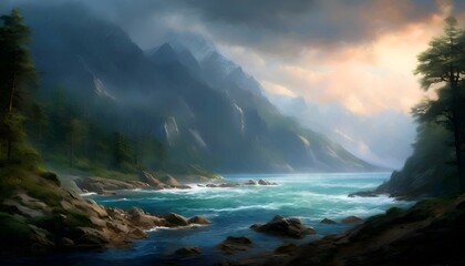 Naklejka premium Landschaft Sturm in der Bucht. Hintergrund für das Design 4.