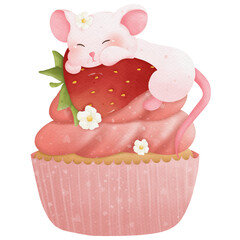 Animals sleeping on cupcake watercolor clip art so cute 