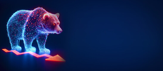 Obraz premium The bears struggle, stock bear market red Downward trend charts on the investment trading pessimistic expectations, bear, stock, down, recession, crisis, investment, chart network copy space