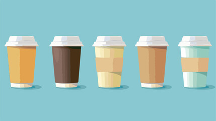 Paper cups and caps on color background Vector illustration