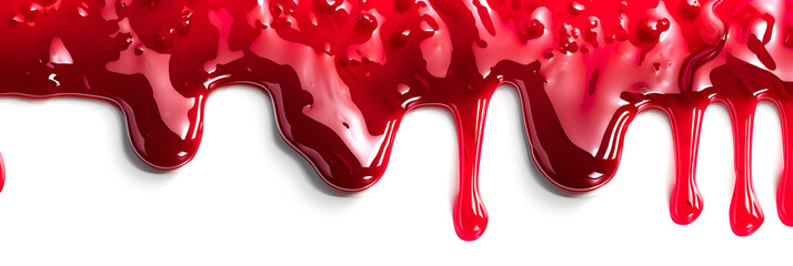 Red liquid jam dripping top to bottom isolated on white background