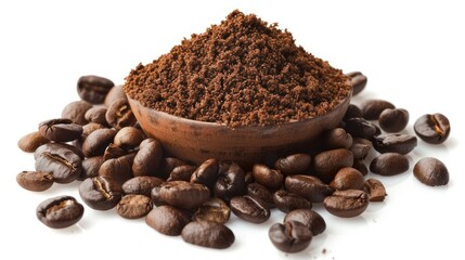 Heap of ground coffee on white background