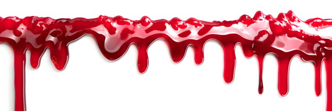 Red liquid jam dripping top to bottom isolated on white background