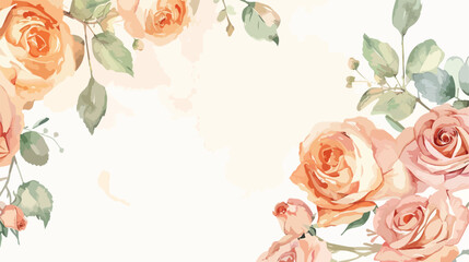 Peach rose flower watercolor border for wedding birth