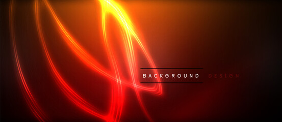 Neon glowing circle rays, light round lines in the dark, planet style neon wave lines. Energetic electric concept design for wallpaper, banner, background