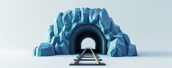 Minimalist icon of a tunnel entrance with a simple arch and rails leading inside, symbolizing mining operations
