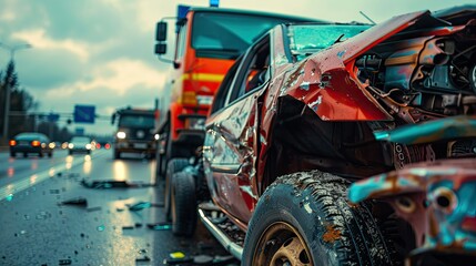 Fototapeta premium Damage vehicle after crash accident on the highway road