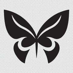 Simple butterfly tattoo logo icon design, black vector illustration on transparent background