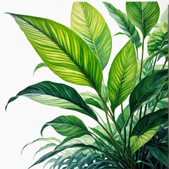 a painting of green leaves on a white background