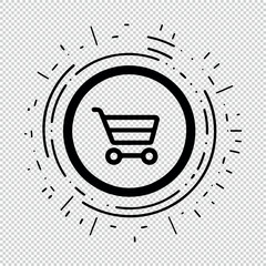 Simple grocery logo icon with cart, black vector illustration on transparent background