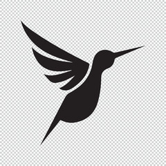 Simple colibri bird logo, black vector illustration on transparent background