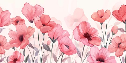 Hand drawn cute pink artistic flowers print. Modern botanical pattern. Fashionable template for design illustration