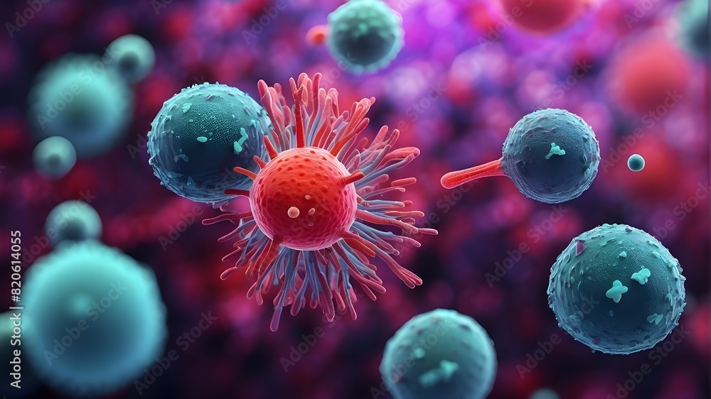 Aufkleber macro image of several microbial species. bacteria and virus cells against an abstract background. d