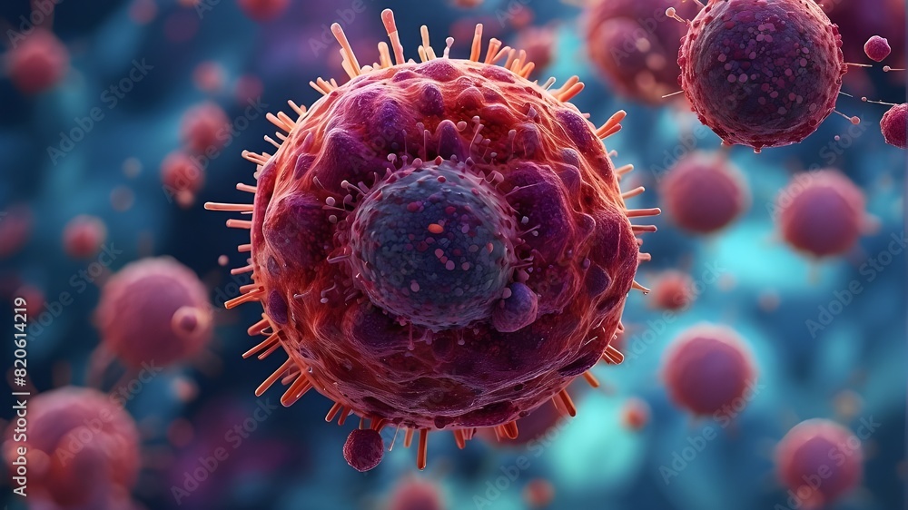 Aufkleber macro image of several microbial species. bacteria and virus cells against an abstract background. d