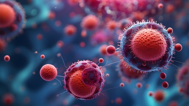 macro image of several microbial species. Bacteria and virus cells against an abstract background. developed using generative AI