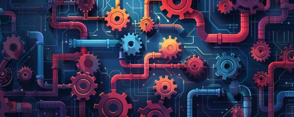 A mechanical labyrinth filled with gears and cogs, where adventurers navigate treacherous passages and solve intricate puzzles to uncover hidden secrets.   illustration.