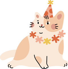 Cute cat with hat and necklace illustration vector