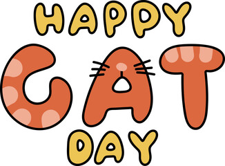 Hand drawn happy cat day text element vector