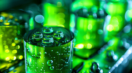A green liquid with bubbles in it