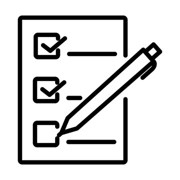 recommend clip art: Clipboard with checklist and pen simple thin line icon vector.