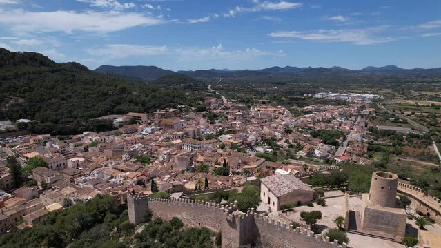 Aerial View of Capdepera City With Mountains
