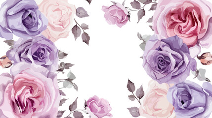 Pink purple rose flower watercolor frame for wedding