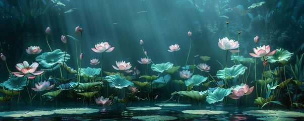 Surreal aquatic plants, pastel hues, fantasy, high detail