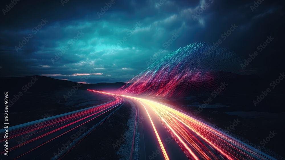 Aufkleber vivid abstract particles traveling at high speed creating a sense of fast motion and color diversity