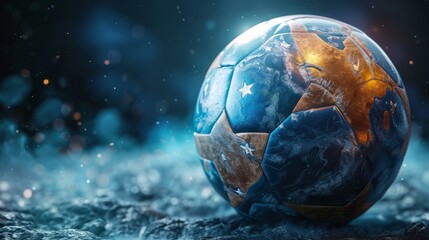 soccer ball in the shape of a planet with two stars