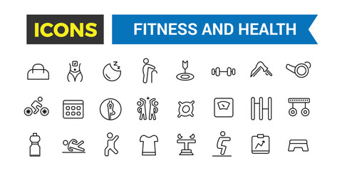 Fitness and Health Icons Collection. Healthy icon set.