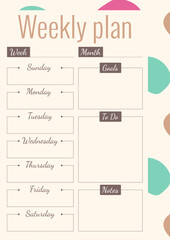 Weekly planner template for A4 sheet size with an abstract pattern