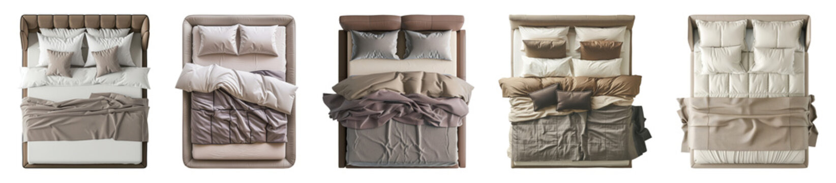 Bed, top view, isolated, PNG set