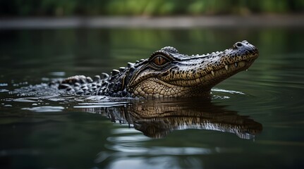 Fototapeta premium the alligator floating in the water balanced symmetry expressive facial features contrast-focused photos.generative.ai 