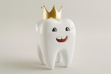 single tooth with golden crown 3d illustration