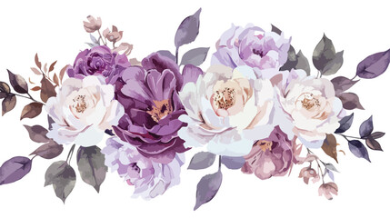 White purple peonies roses watercolor wedding bouquet