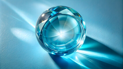 Top View of Light Blue Crystal Ball with Glare Reflection and Water Droplet Effect. Perfect for: Mystical Themes, Fantasy Concepts, Spiritual Designs.