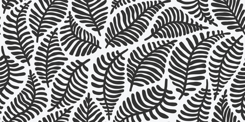 monochrome palm leaves geometric seamless pattern.