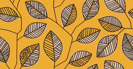 monochrome abstract leaf hand drawn geometric seamless pattern.