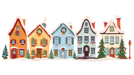 Winter holiday buildings with festive Christmas decor