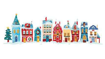 Winter holiday buildings with festive Christmas decor
